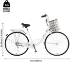 Cruiser Bikes 26 inch Classic Retro Bicycles for Women Comfortable Commuter Bike for Leisure Picnics&amp;Shopping,Road Bike,Women's Seaside Travel Bicycle with Baskets&amp;Rear Racks