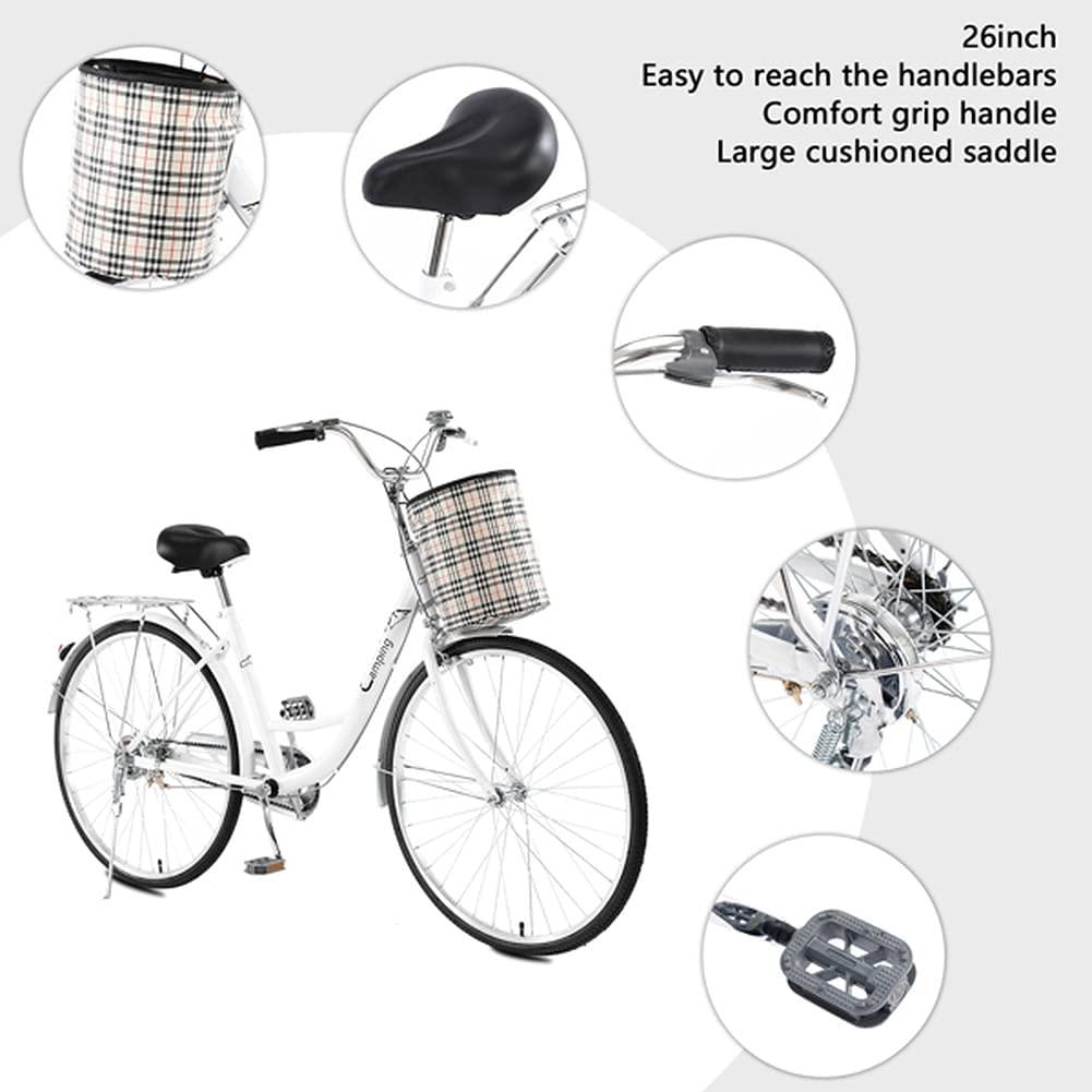 Cruiser Bikes 26 inch Classic Retro Bicycles for Women Comfortable Commuter Bike for Leisure Picnics&amp;Shopping,Road Bike,Women's Seaside Travel Bicycle with Baskets&amp;Rear Racks