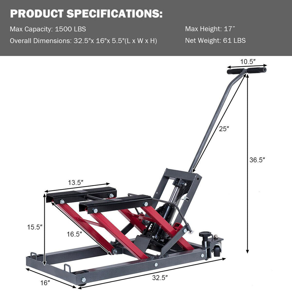 Motorcycle ATV Jack Lift Stand Quad Dirt Street Bike Hoist  1500 Lbs New