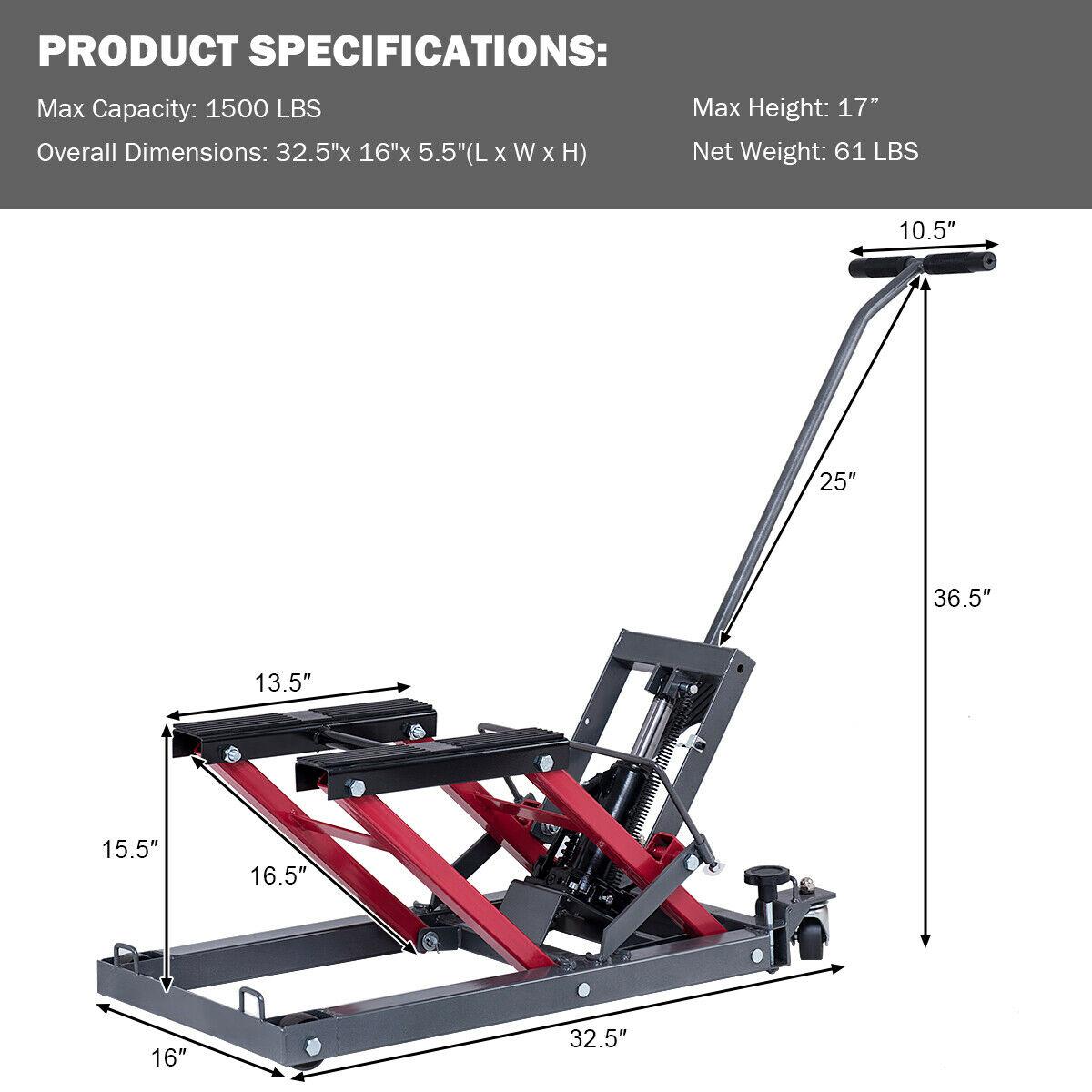 Motorcycle ATV Jack Lift Stand Quad Dirt Street Bike Hoist  1500 Lbs New