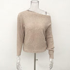 Women's Clothing - Fashion Cotton Sexy Loose One Shoulder Sweater