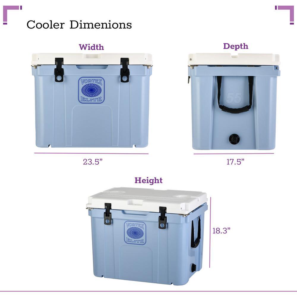 Elite 55 Qt. Rotational-Molded Customizable Cooler System with 1-Set of Beach Wheels in Corn Flower