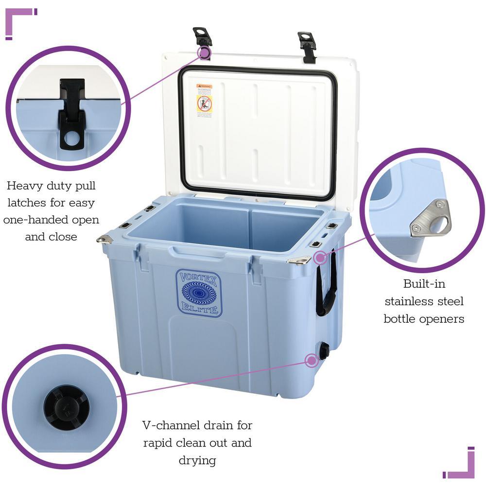 Elite 55 Qt. Rotational-Molded Customizable Cooler System with 1-Set of Beach Wheels in Corn Flower