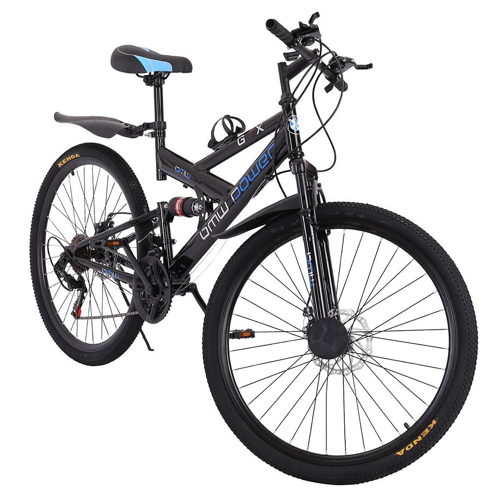 VANLOFE Mountain Bike for Men with 26 Inch Wheels 21-Speed Full Suspension MTB, Black