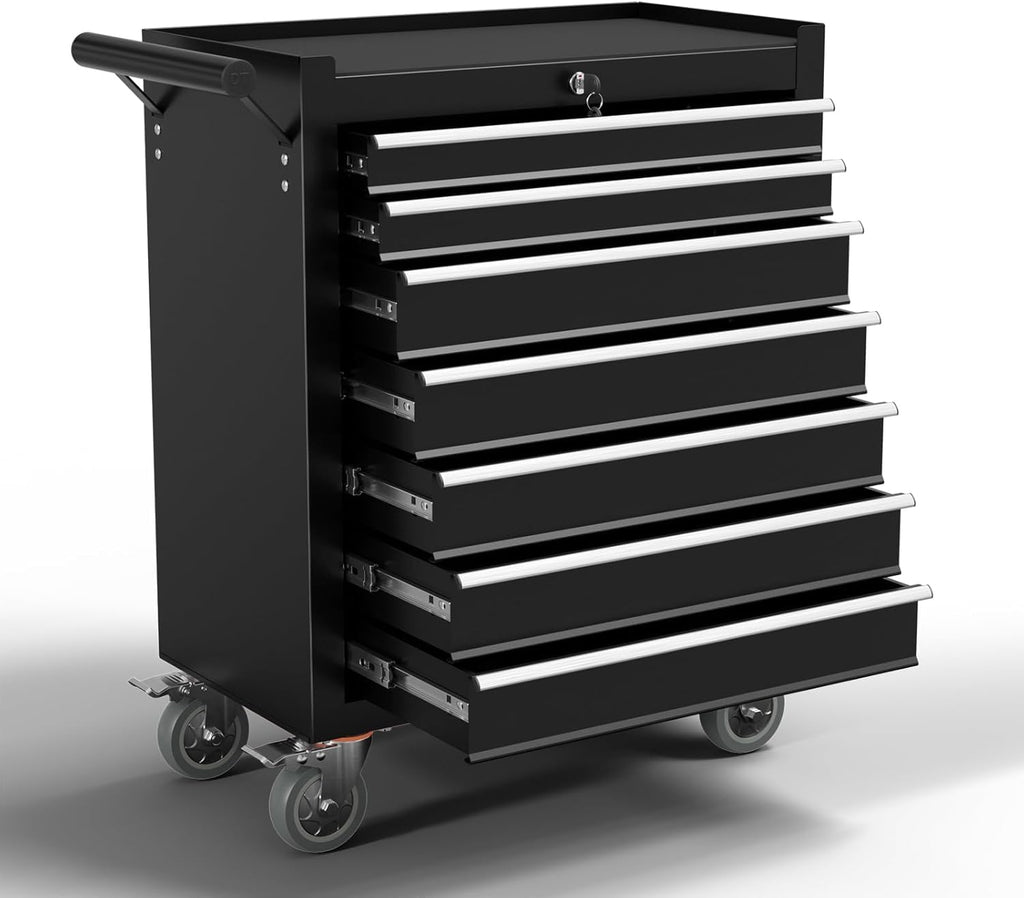7-Drawer Metal Rolling Tool Chest with Wheels,Tool StoraCabinet with LocSystem，Toolbox with Wheels for Garage,Workshop, Repair Shop(Black, 7-Drawer)