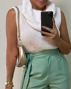 knit sleeveless cowl neck casual sweater