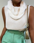 knit sleeveless cowl neck casual sweater