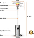 48000 BTU Outdoor Propane Patio Heater, Tainless Steel Outside Space Gas Heater with Wheels, Standing Patio Floor Air Heater, for Commercial, Residential, Garden, Porch, Party, Deck