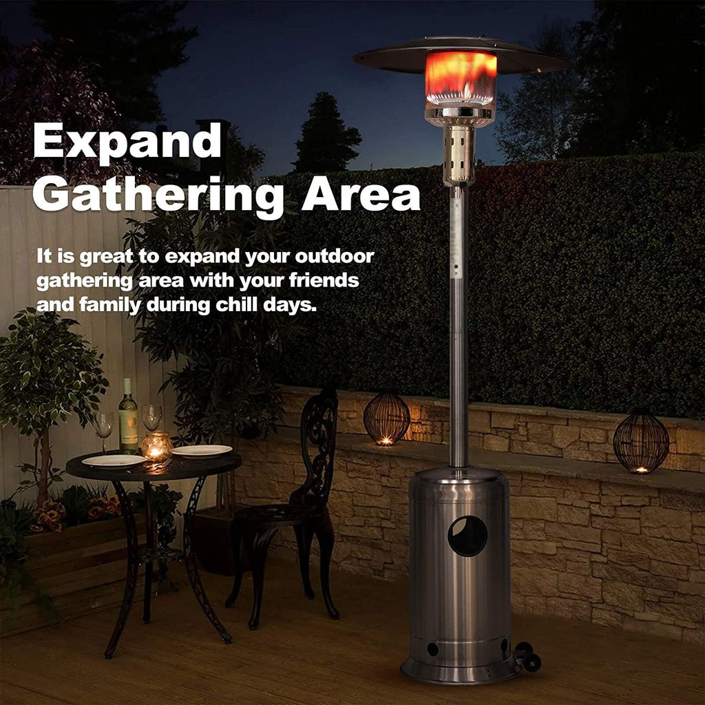 48000 BTU Outdoor Propane Patio Heater, Tainless Steel Outside Space Gas Heater with Wheels, Standing Patio Floor Air Heater, for Commercial, Residential, Garden, Porch, Party, Deck