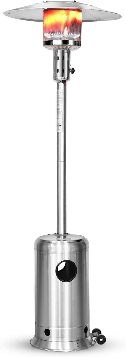 48000 BTU Outdoor Propane Patio Heater, Tainless Steel Outside Space Gas Heater with Wheels, Standing Patio Floor Air Heater, for Commercial, Residential, Garden, Porch, Party, Deck