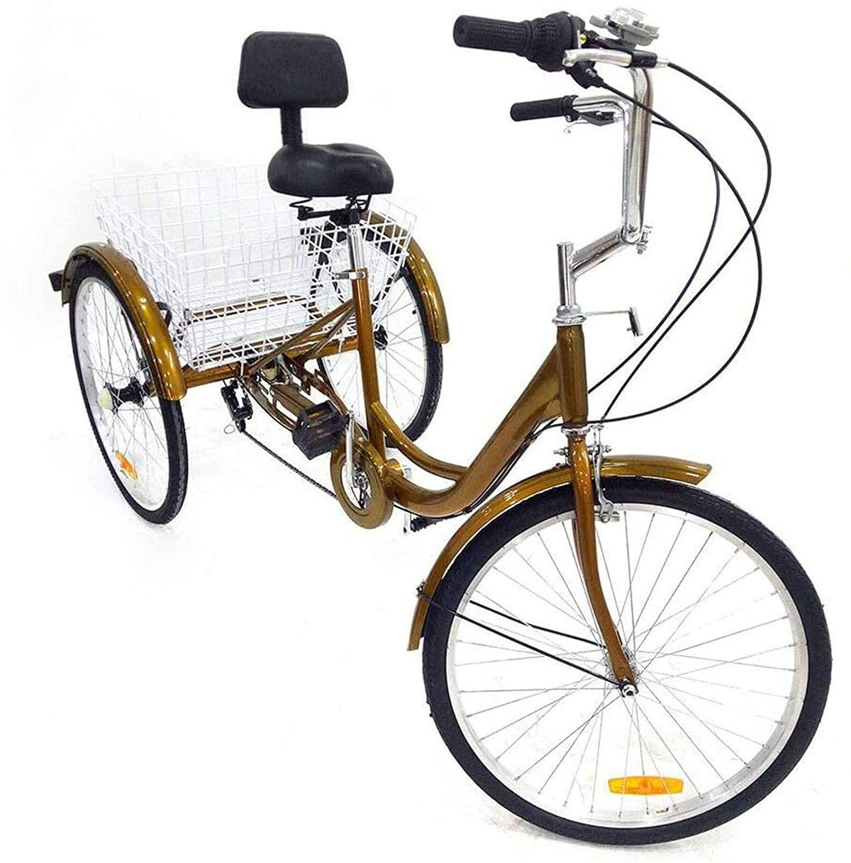HKPLDE 24 Inch Adult Tricycle 3 Wheel Bicycle with White Basket Adult Tricycle Bike with Steel Frame