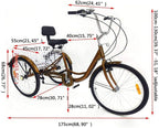 HKPLDE 24 Inch Adult Tricycle 3 Wheel Bicycle with White Basket Adult Tricycle Bike with Steel Frame