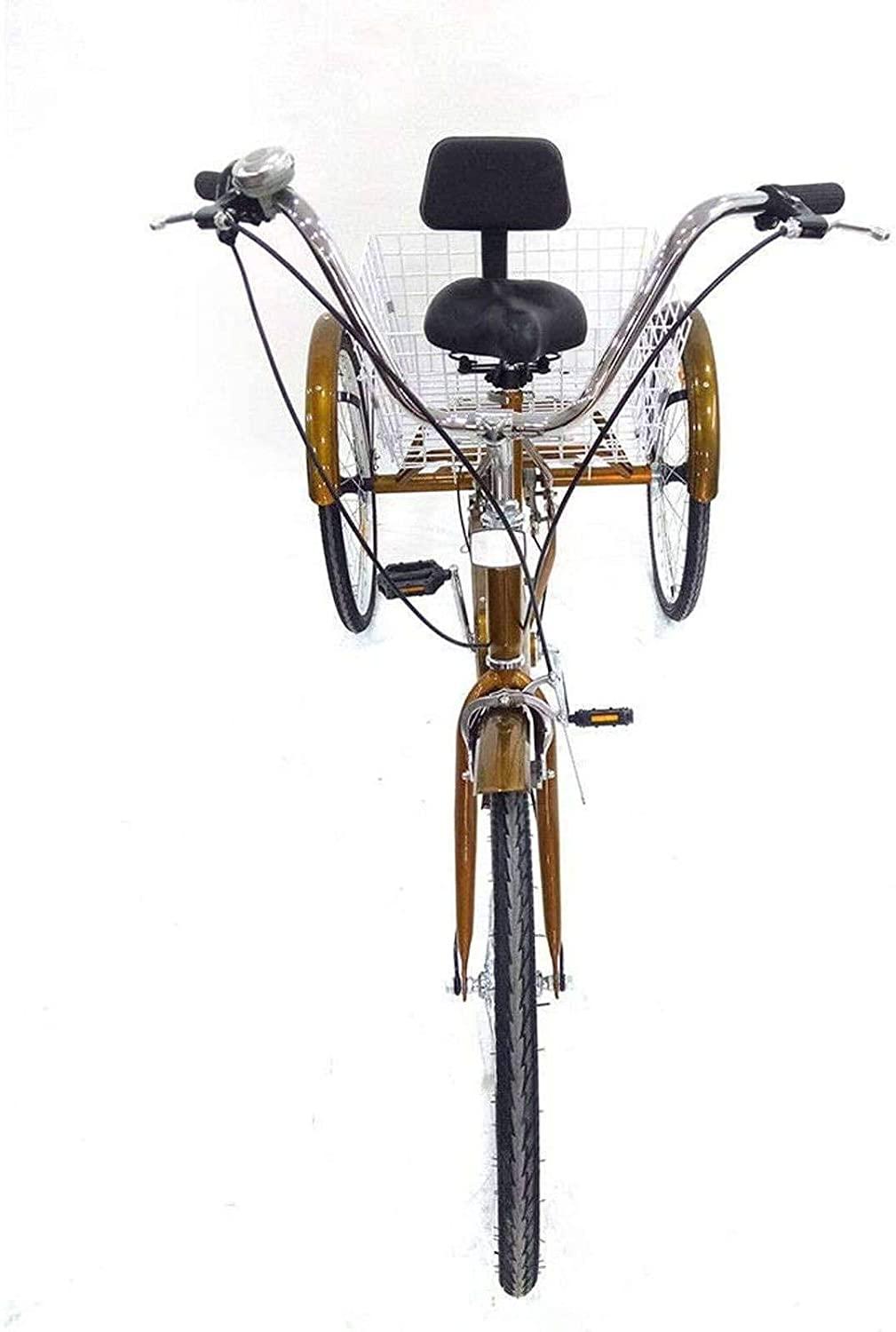 HKPLDE 24 Inch Adult Tricycle 3 Wheel Bicycle with White Basket Adult Tricycle Bike with Steel Frame
