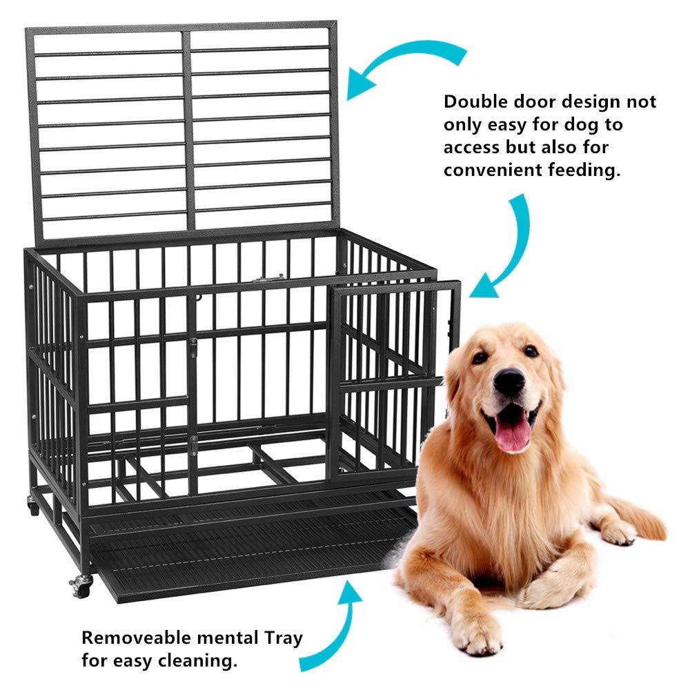 PUPZO Heavy Duty Dog CaCrate Kennel Carbon Steel with Four Wheels for LarDogs Easy to Install