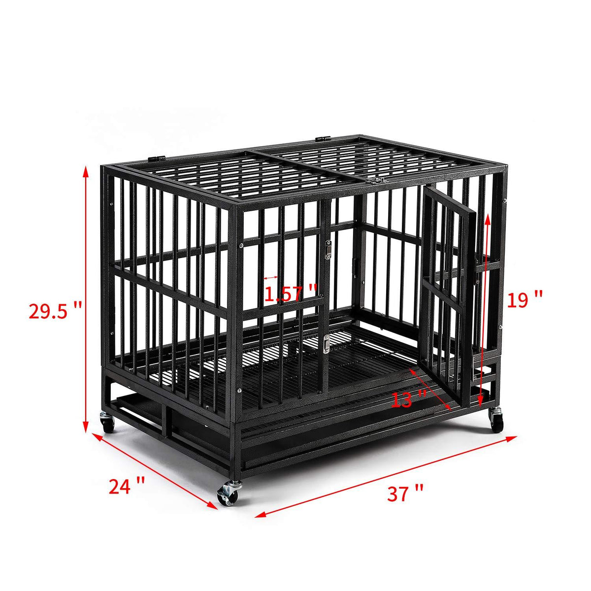PUPZO Heavy Duty Dog CaCrate Kennel Carbon Steel with Four Wheels for LarDogs Easy to Install