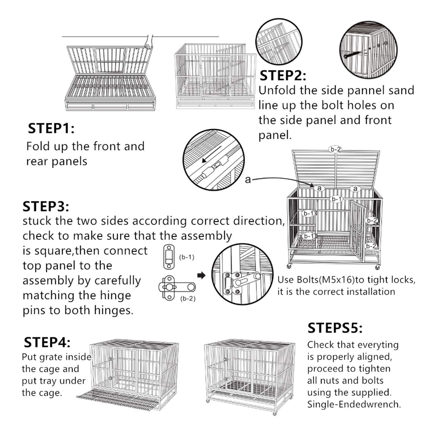 PUPZO Heavy Duty Dog CaCrate Kennel Carbon Steel with Four Wheels for LarDogs Easy to Install