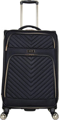 Women's Chelsea Luggage Chevron Softside 8-Wheel Spinner Expandable Suitcase Collection, Black, 24-Inch Checked