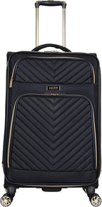 Women's Chelsea Luggage Chevron Softside 8-Wheel Spinner Expandable Suitcase Collection, Black, 24-Inch Checked
