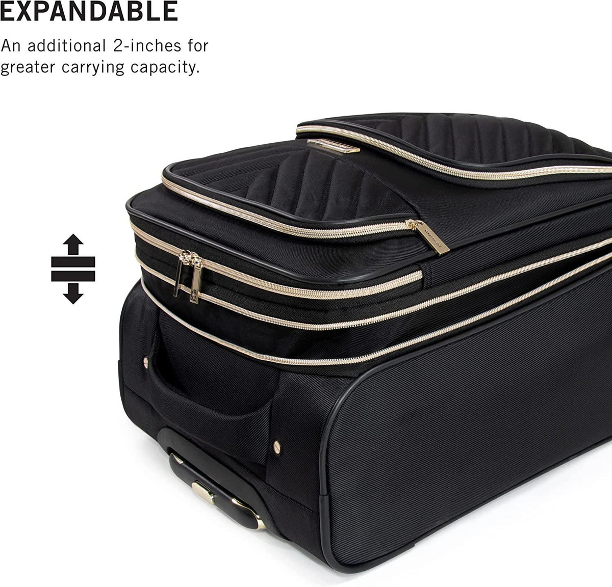 Women's Chelsea Luggage Chevron Softside 8-Wheel Spinner Expandable Suitcase Collection, Black, 24-Inch Checked