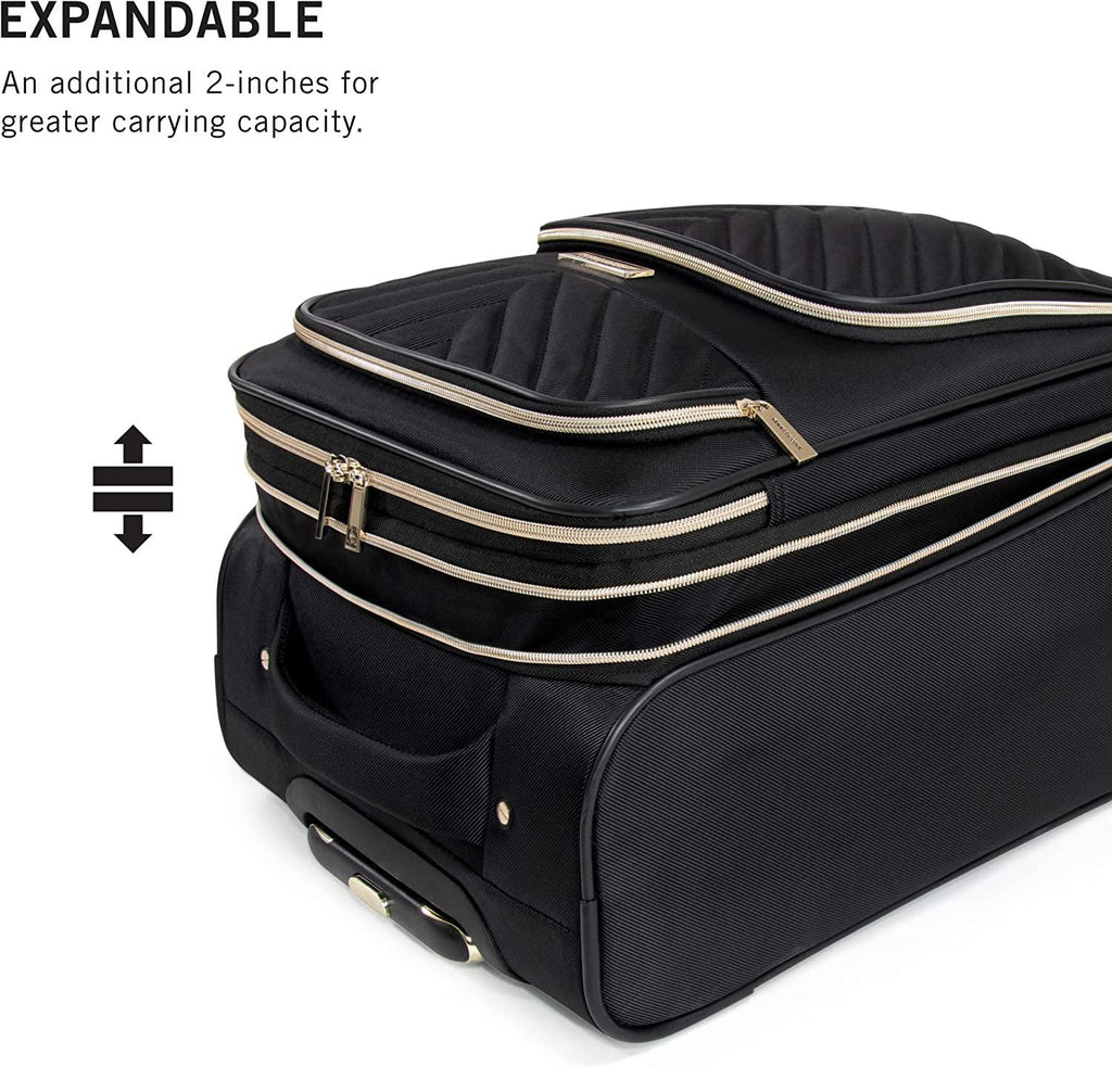 Women's Chelsea Luggage Chevron Softside 8-Wheel Spinner Expandable Suitcase Collection, Black, 2-Piece Set (20"/28")
