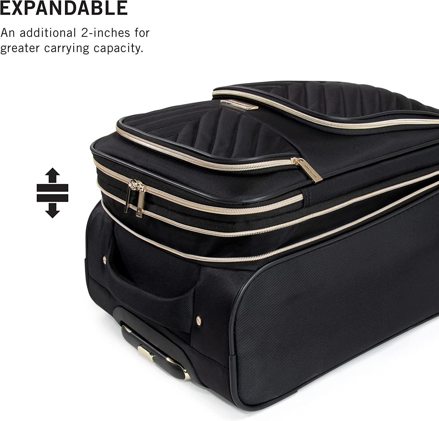 Women's Chelsea Luggage Chevron Softside 8-Wheel Spinner Expandable Suitcase Collection, Black, 2-Piece Set (20"/28")