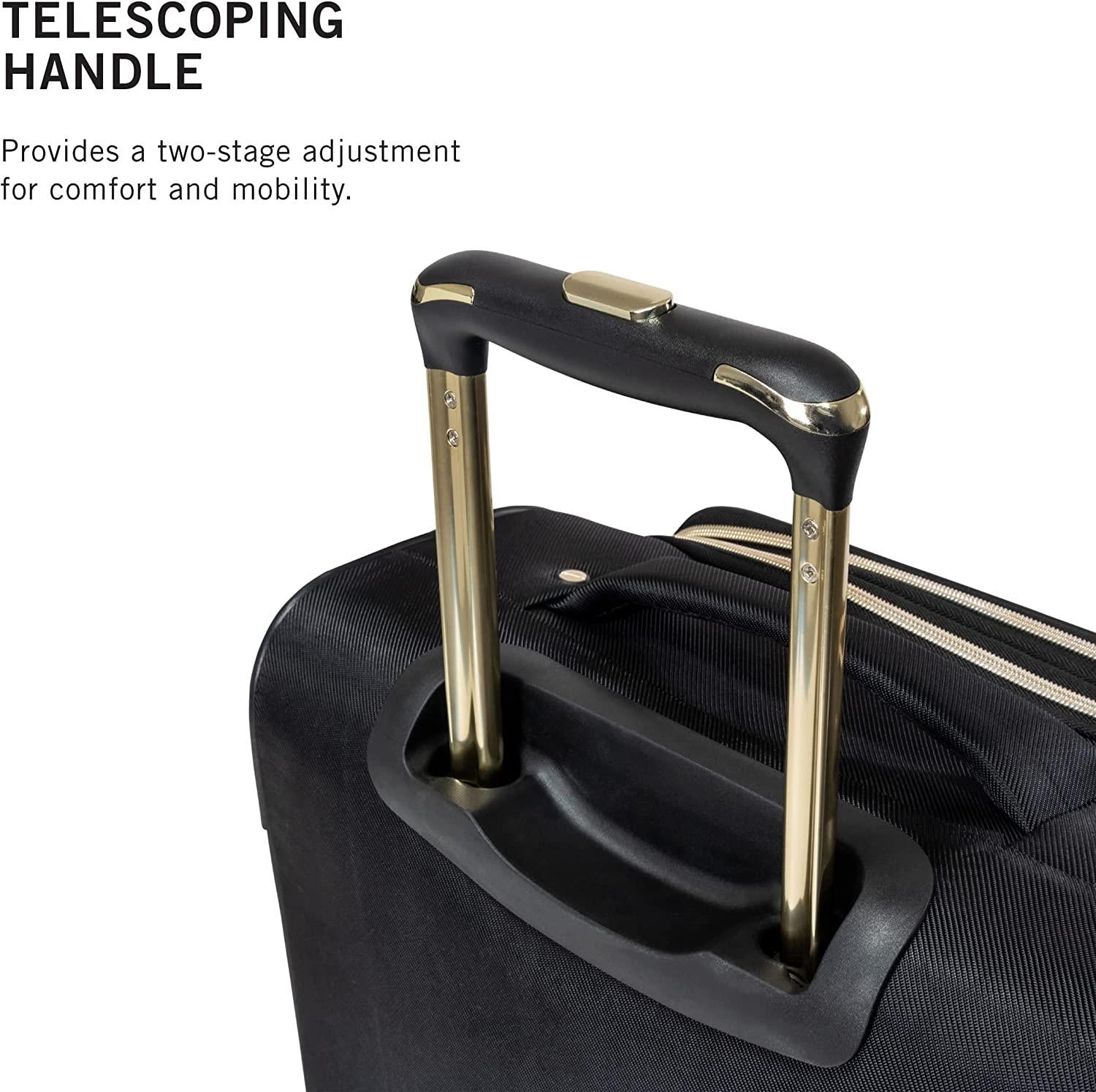 Women's Chelsea Luggage Chevron Softside 8-Wheel Spinner Expandable Suitcase Collection, Black, 2-Piece Set (20"/28")