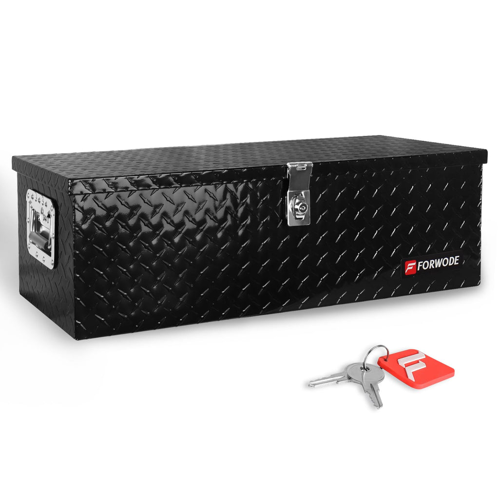 30 Inch Truck Bed Tool Box, Aluminum Heavy Duty Trailer Tool Box for Pickup Truck Bed RV, Toolbox StoraBox with Handle and Lock - Black