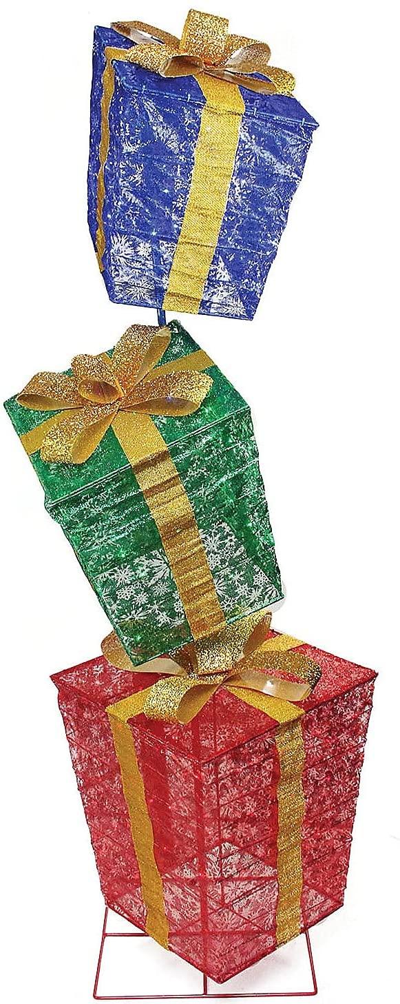 73" LED Lighted Shimmering Snowflake Stacked Gift Boxes Outdoor Decoration