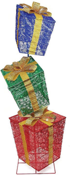 73" LED Lighted Shimmering Snowflake Stacked Gift Boxes Outdoor Decoration