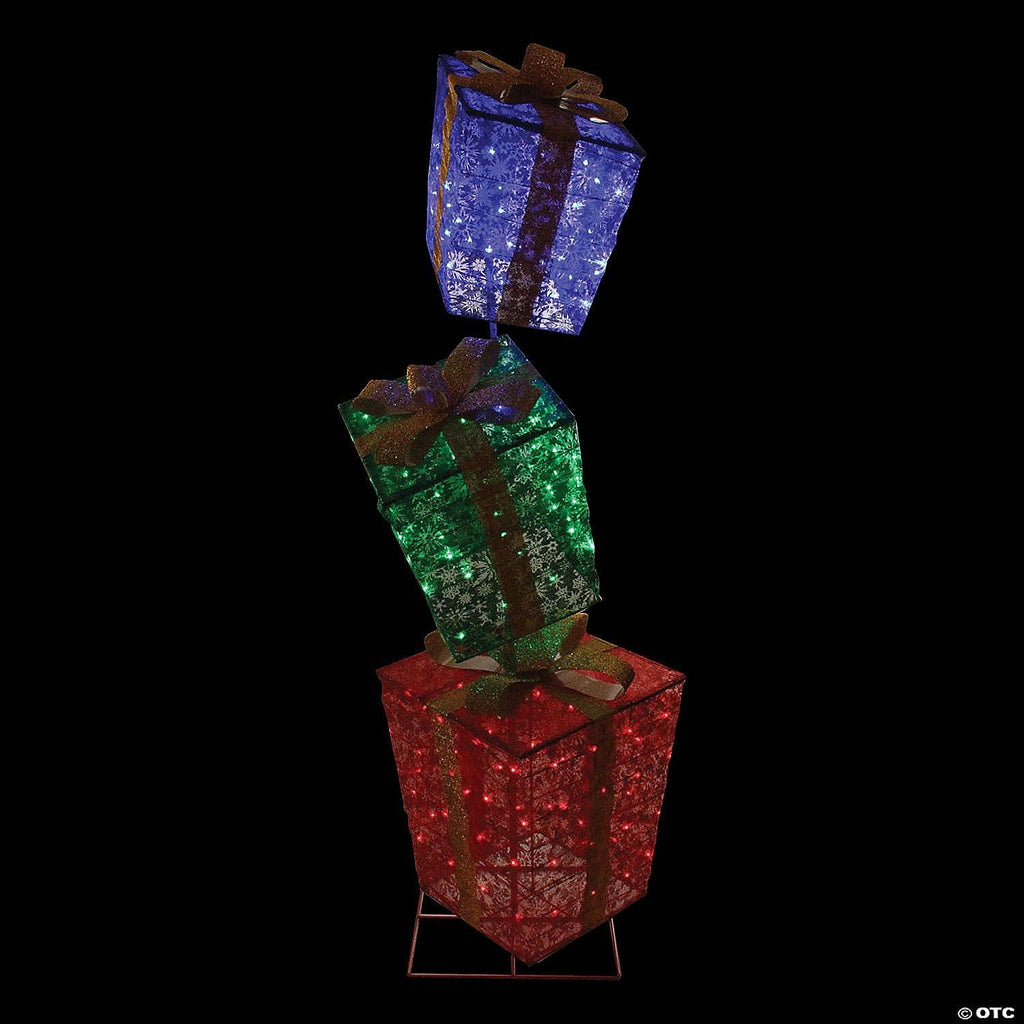 73" LED Lighted Shimmering Snowflake Stacked Gift Boxes Outdoor Decoration