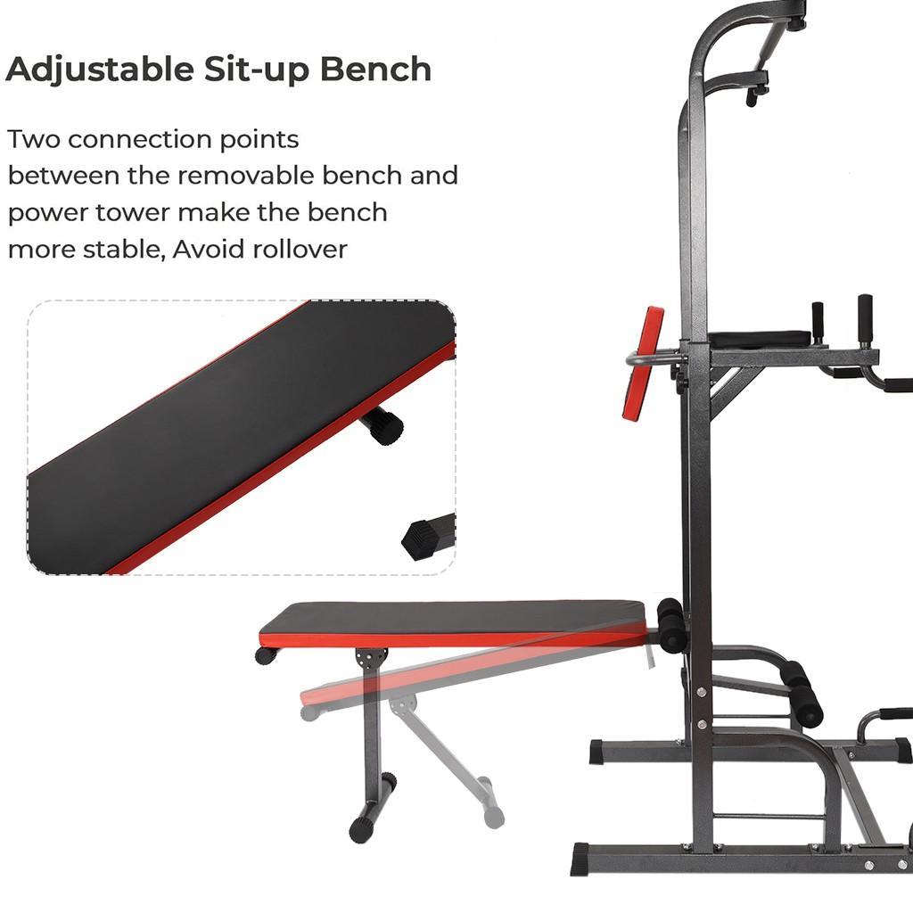 Power Tower Dip Station Pull Up Bar Sit Up Bench for Home Gym Dip Stands Strength Training Workout Equipment