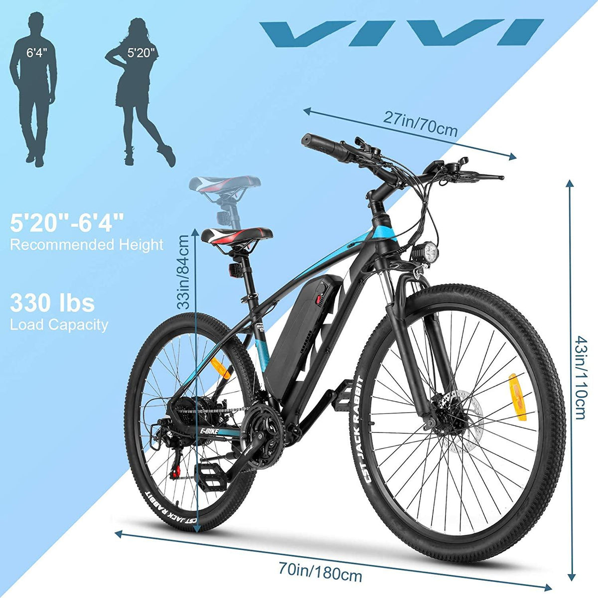VIVI Electric Bike 27.5" Electric Mountain Bike 350W Adults Ebike Electric Commuter Bike, Electric Bicycle with Removable 10.4Ah Battery, Professional  21 Speed