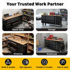 72" Rolling Tool Chest, Heavy-Duty Tool Box with Power Outlet, Tool Cabinet with 10 Drawers, Rubber Workbench with Key LocSystem Drawer Liners for GaraWarehouse Repair Shop