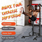 Pull Up &amp; Dip Stand Power Tower, Adjustable Multi-Function Fitness Strength Training Equipment