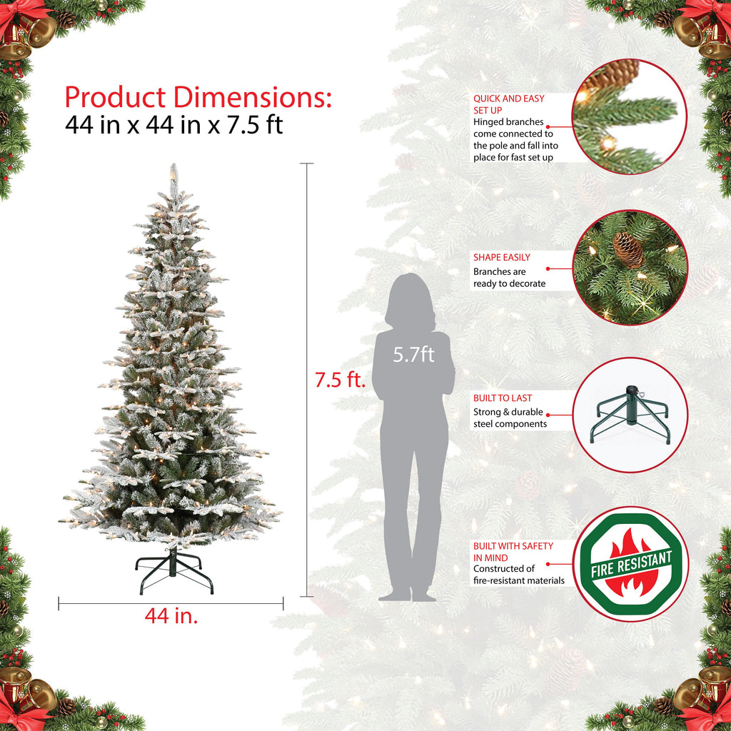 Puleo International Aspen Fir Flocked Slim Pre-Lit Artificial Christmas Tree