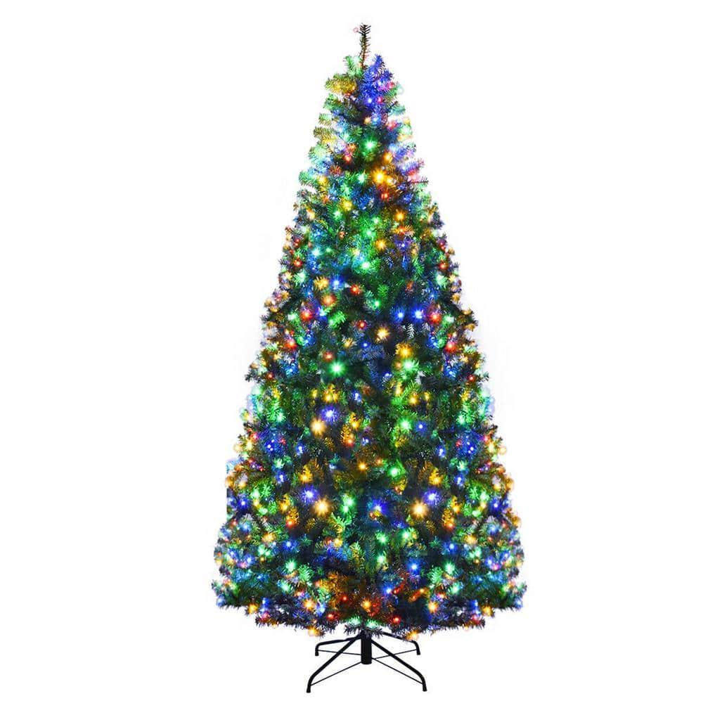 7FT Pre-Lit Artificial Christmas Tree Hinged Tree w/Metal Stand LED Lights