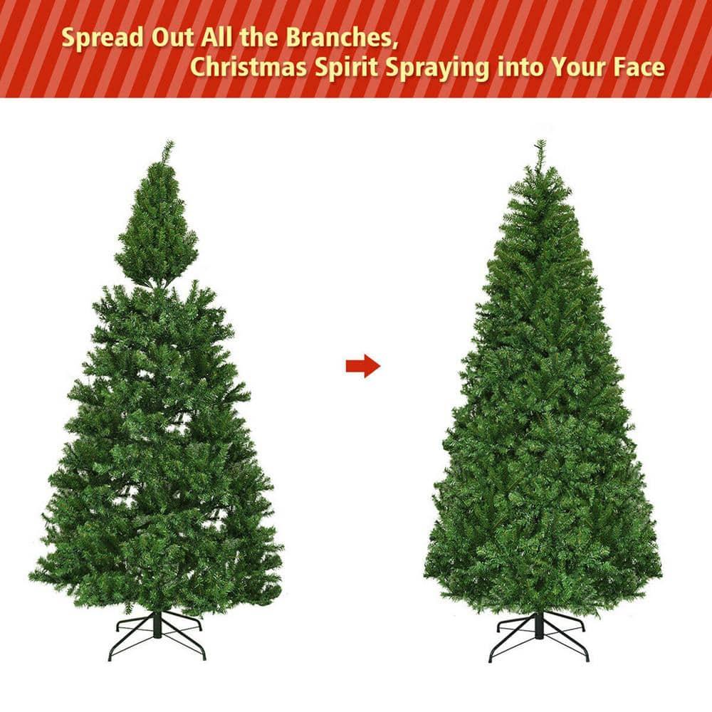 7FT Pre-Lit Artificial Christmas Tree Hinged Tree w/Metal Stand LED Lights