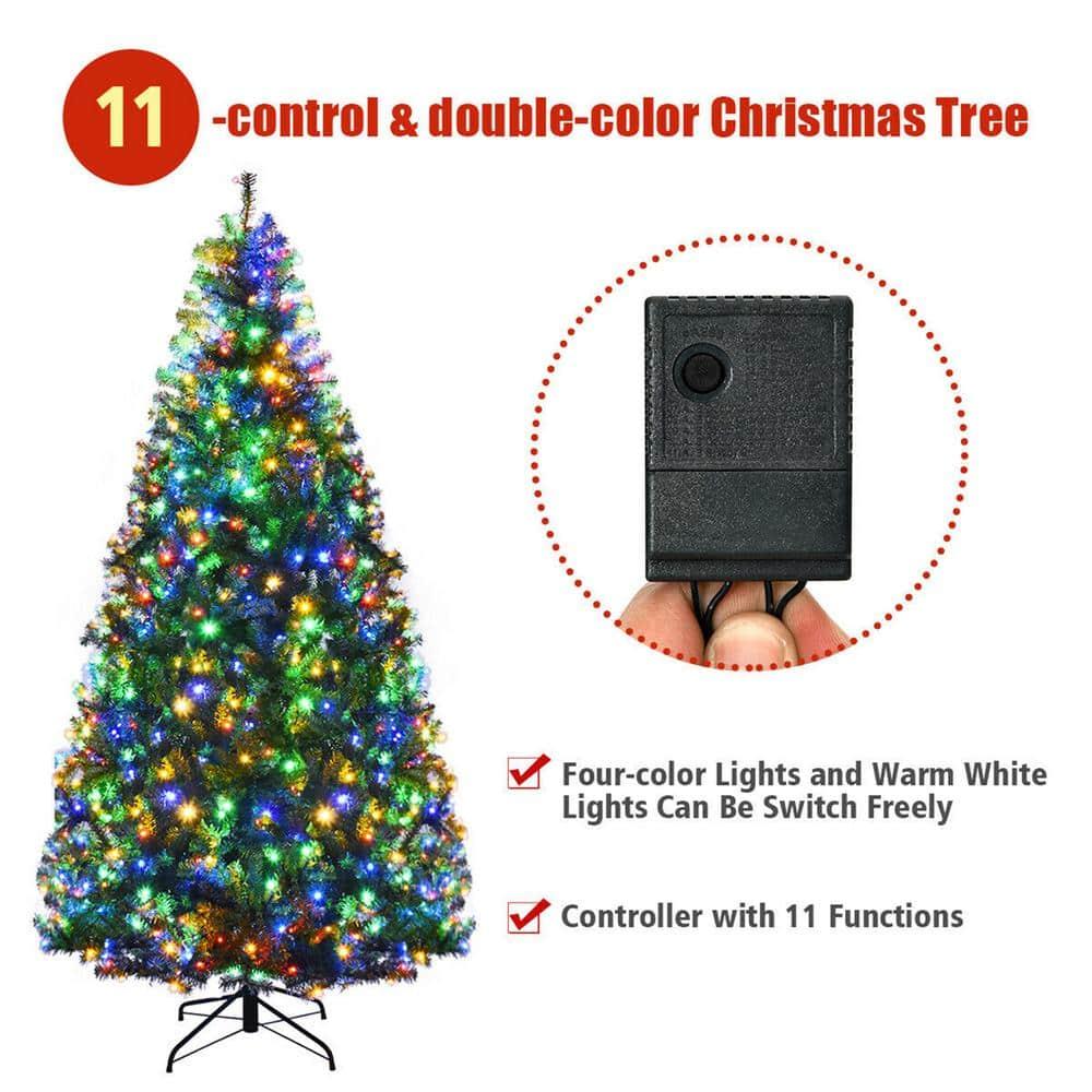 7FT Pre-Lit Artificial Christmas Tree Hinged Tree w/Metal Stand LED Lights