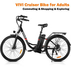 VIVI 350W Electric Bike, 26" Electric Cruiser Bike Ebike 21MPH Electric Bikes for Adults with Removable 8Ah Lithium-Ion Battery, Professional 7 Speed, City Commuter Electric Bicycle