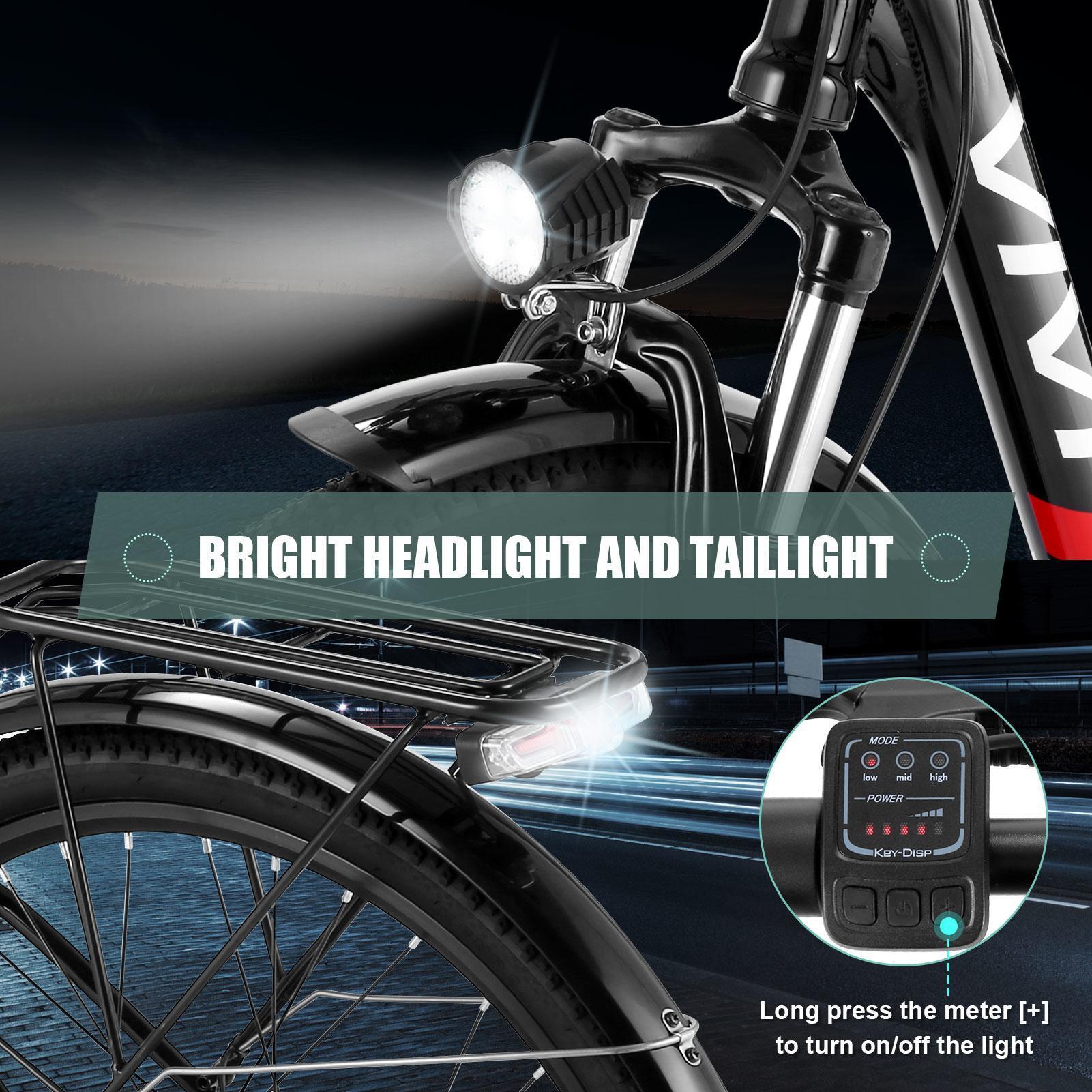 VIVI 350W 26" 25 Miles Electric Bike Adjustable Comfortable Cruiser and Hybrid Bicycle wtih Double Disc Brakes, 3 Mode &amp; 7-Speed Gear, Removable Lithium-ion Battery, Headlamp Commuter Electric Bicycle