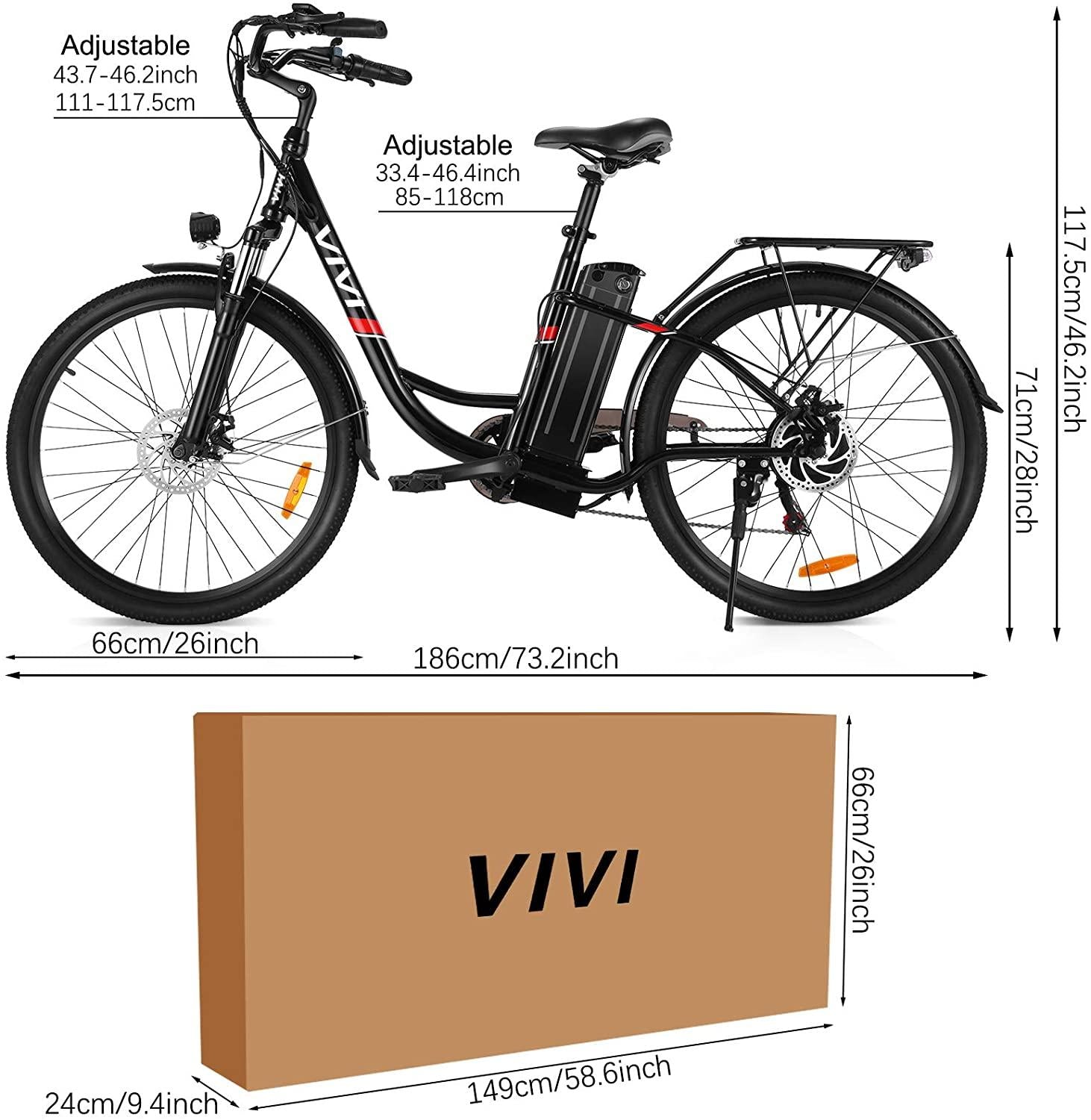 VIVI 350W Electric Bike, 26" Electric Cruiser Bike Ebike 21MPH Electric Bikes for Adults with Removable 8Ah Lithium-Ion Battery, Professional 7 Speed, City Commuter Electric Bicycle