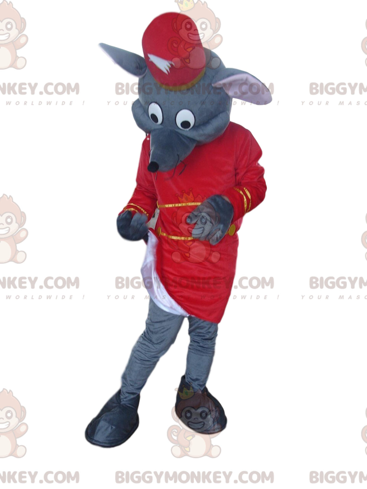 BIGGYMONKEYMascot Costume Gray Mouse In Butler Outfit