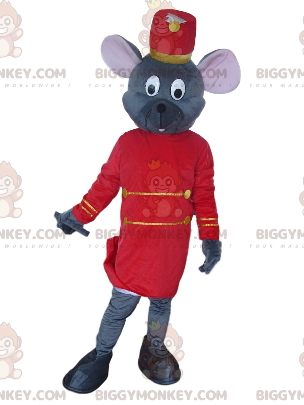 BIGGYMONKEYMascot Costume Gray Mouse In Butler Outfit