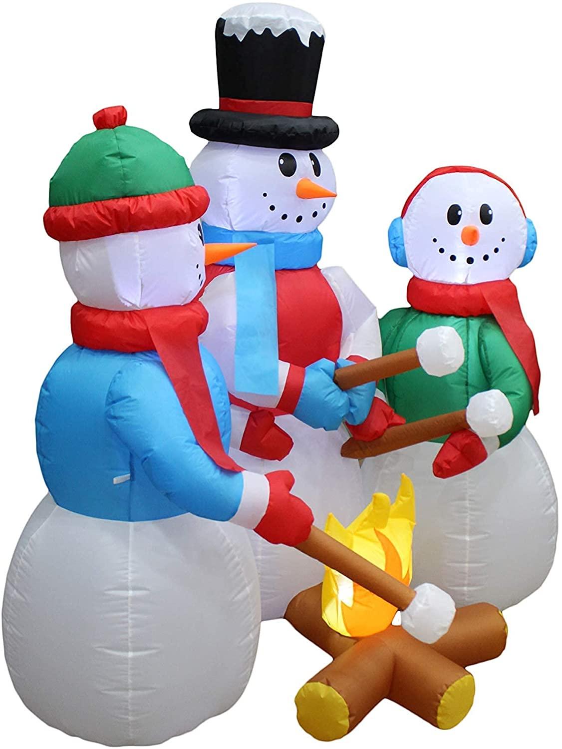 Two Christmas Party Decorations Bundle, Includes 5 Foot Tall HuChristmas Inflatable Snowmen Snowman Campfire Camping, and 9 Foot Long Christmas Inflatable Penguin Reindeer Polar Bear Christmas Tree