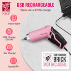 75-Piece Pink Tools Set, 3.7V Rotatable Cordless Screwdriver and Household Tool Kit, Basic Tool Set with 13'' Portable Steel Tool Box for Home, Garage, Apartment, Dorm, House - Pink Ribbon