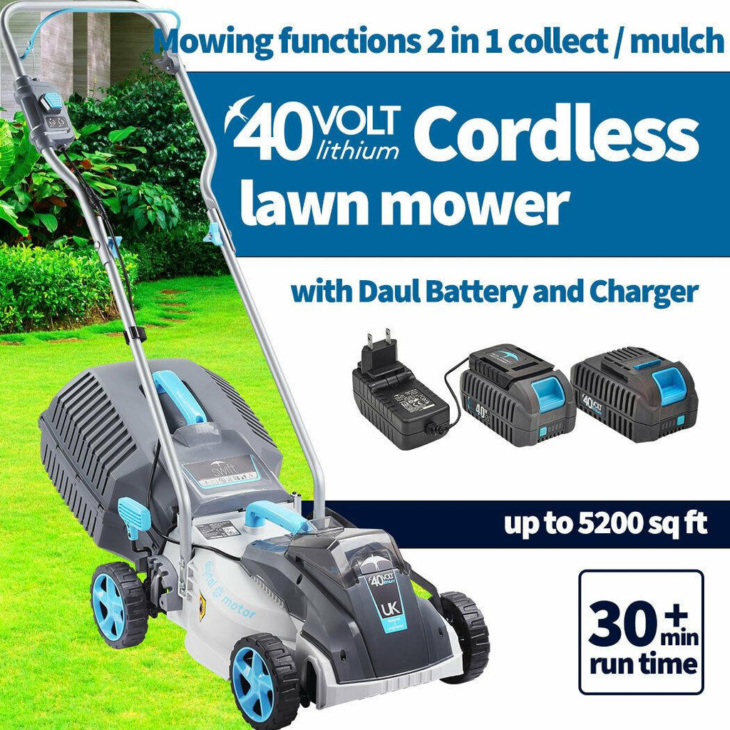 Swift 40V 15" Brushless Cordless Lawn Mower Lawnmower with 2 Battery & Charger