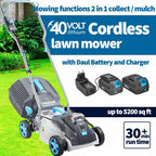 Swift 40V 15" Brushless Cordless Lawn Mower Lawnmower with 2 Battery & Charger