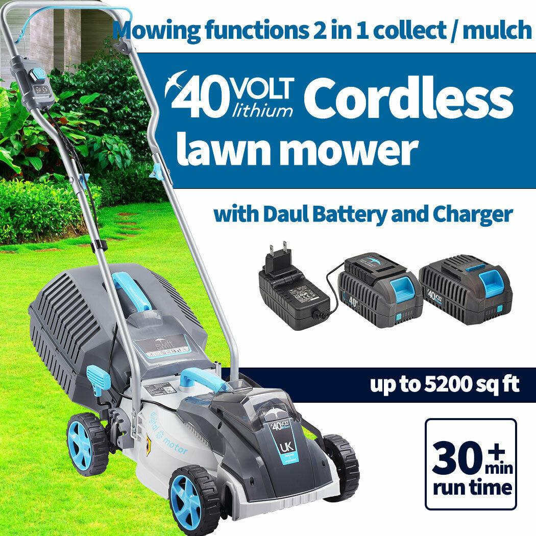 Swift 40V 15" Brushless Cordless Lawn Mower Lawnmower with 2 Battery & Charger