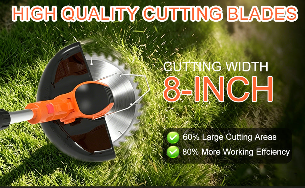Cordles Weed Wacker, 21V Electric Weed Eater Battery Powered, No String Trimmer with Wheels &amp; Metal Blades, Lightweight Grass Trimmer/Lawn Edger/Brush Cutter, Stringless Weed Trimmer for Yard Garden