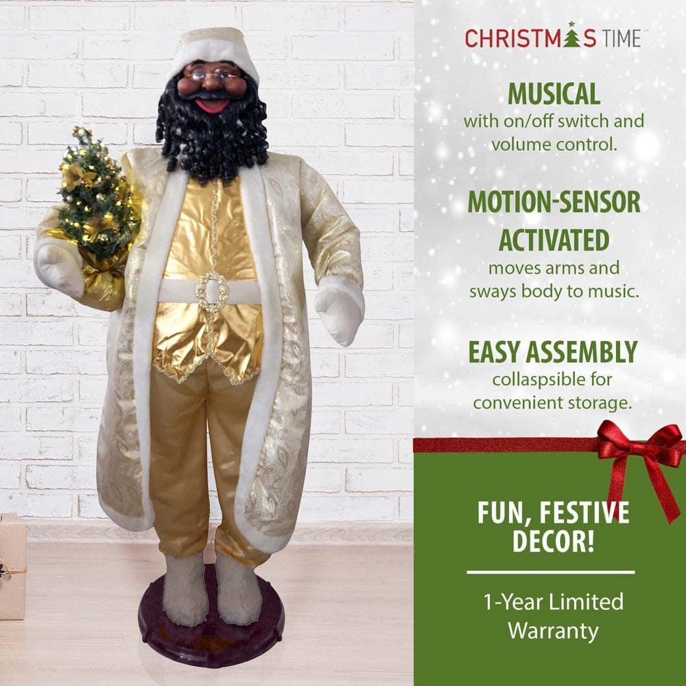 58 in. Christmas African American Dancing Santa Claus in Paisley Cost with Prelit Christmas Tree